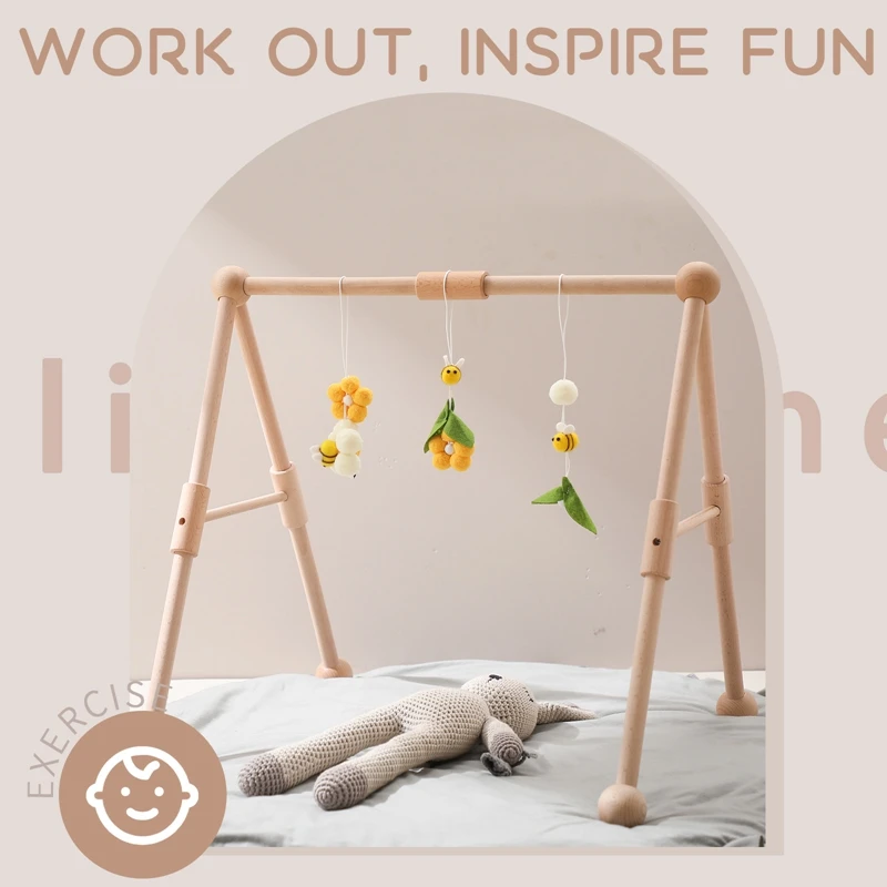 Baby Wooden Play Gym Mobile Hanging Sensory Toys Rattle Toys Foldable Photography Props Home Decoration Baby Clothes Frame