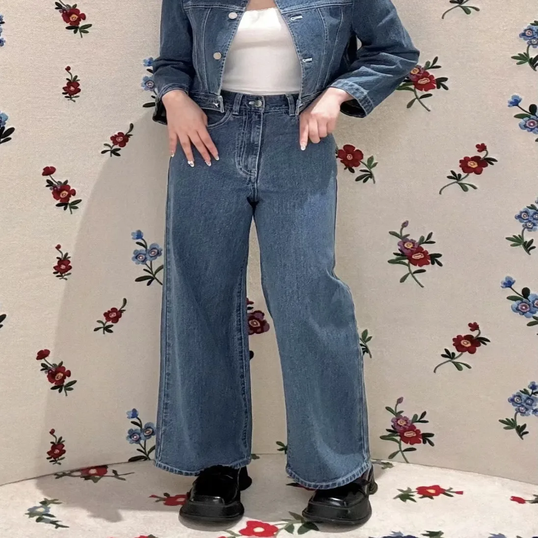 

High Waist Wide Leg Jeans Straight Cut Retro Waed Denim orts for Young Women Spring Autumn High Waist Long Straight Leg J...