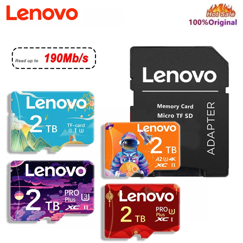 Lenovo-Carte mémoire Ultra Microsd pour téléphone, cartes Micro SD, carte Flash TF, classe 10, A1, 2 To, 1 To, 128 Go, 256 Go, 512 Go