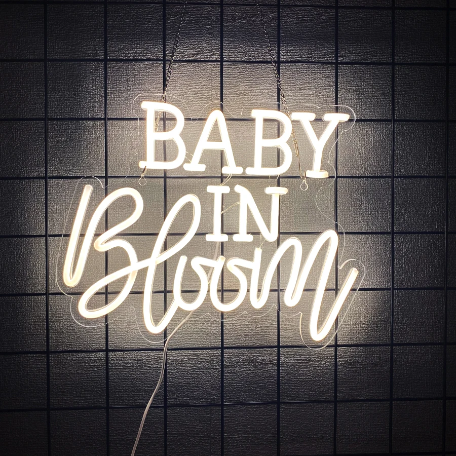 Baby In Bloom Led Warm White Letter Neon Sign, Sex Revealing Party Boy/Girl Decor Gifts, Pregnancy Announcement Supplies.
