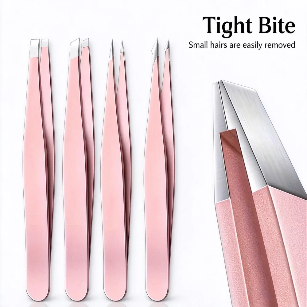 4Pcs Professional Precision Eyebrow Tweezers Kit, Comfort Easy Grip, Facial Hair & Splinter Removal Tweezers Set