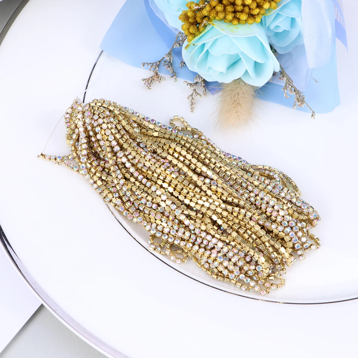 

10M Crystal Rhinestone Trim For Jewelry Crafts Diy Sewing 2Mm Ab Color Wedding Bridal Costume Decor Glass Chain Accessory