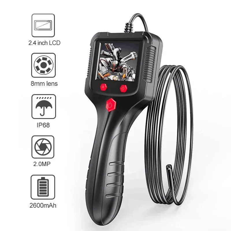 2,4 in ips bildschirm industrie endoskop kamera hd1080p rohr kanal inspektion borescope ip68 wasserdichte leds 2600mah für auto