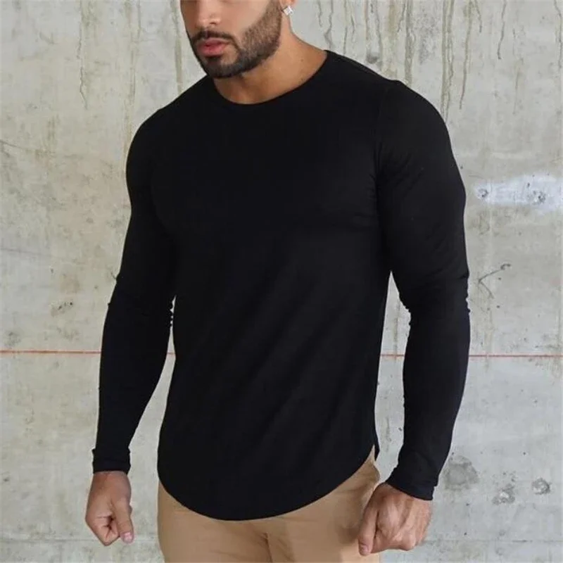 Brand fashion Mens t shirt 2020 Spring Autumn Slim longsleeve Fitted T-shirts male Tops Leisure Bodybuilding Long Sleeve tees