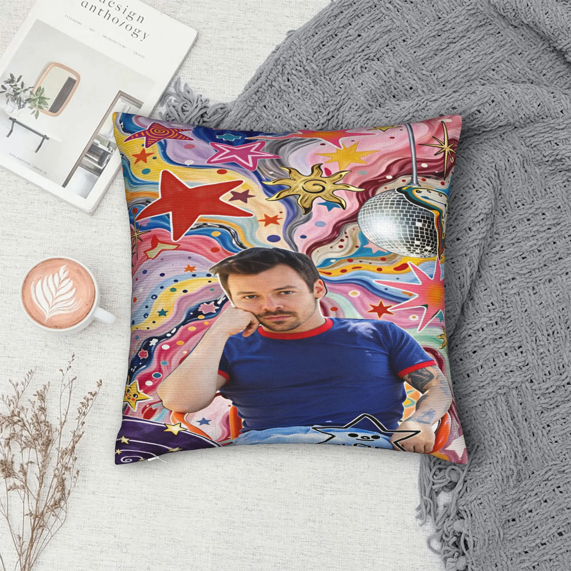 Harrys S-Styles Kiss Al the Time Pillow Case  Print Pillow Cover For Sofa Couch Bed Living Room Retro Trendy Pillowcases