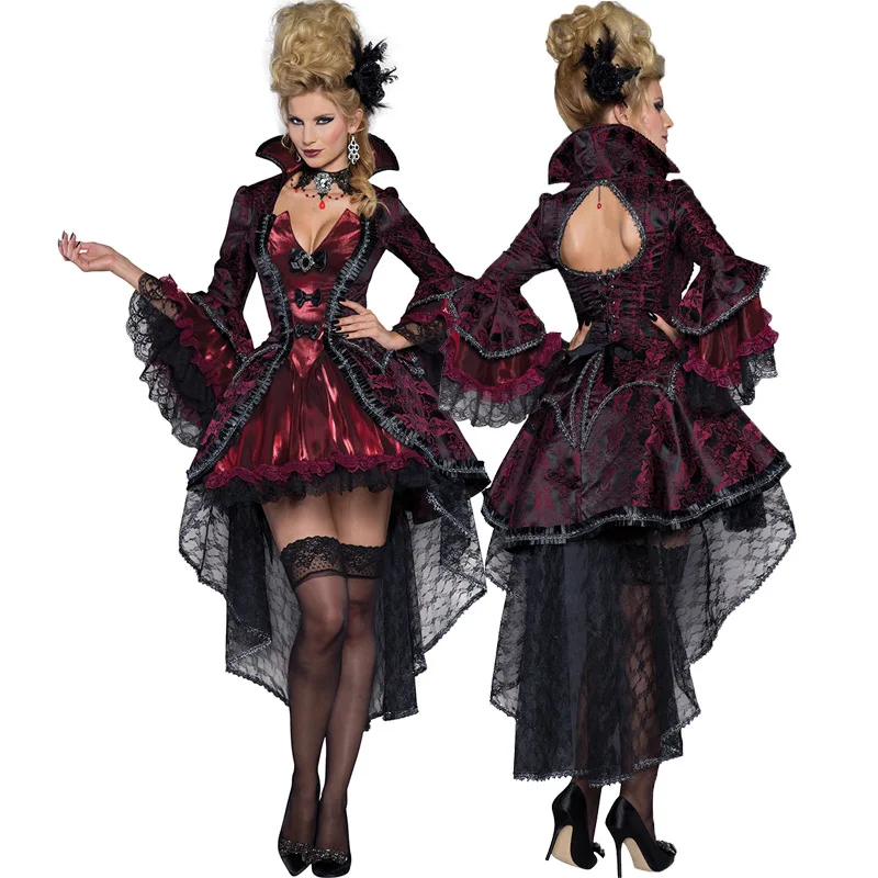 

2025 New Halloween Role-playing Costume Vampire Cloak Skirt Queen Witch Clothes Lace Dress Performance Clothes Carnival Suit