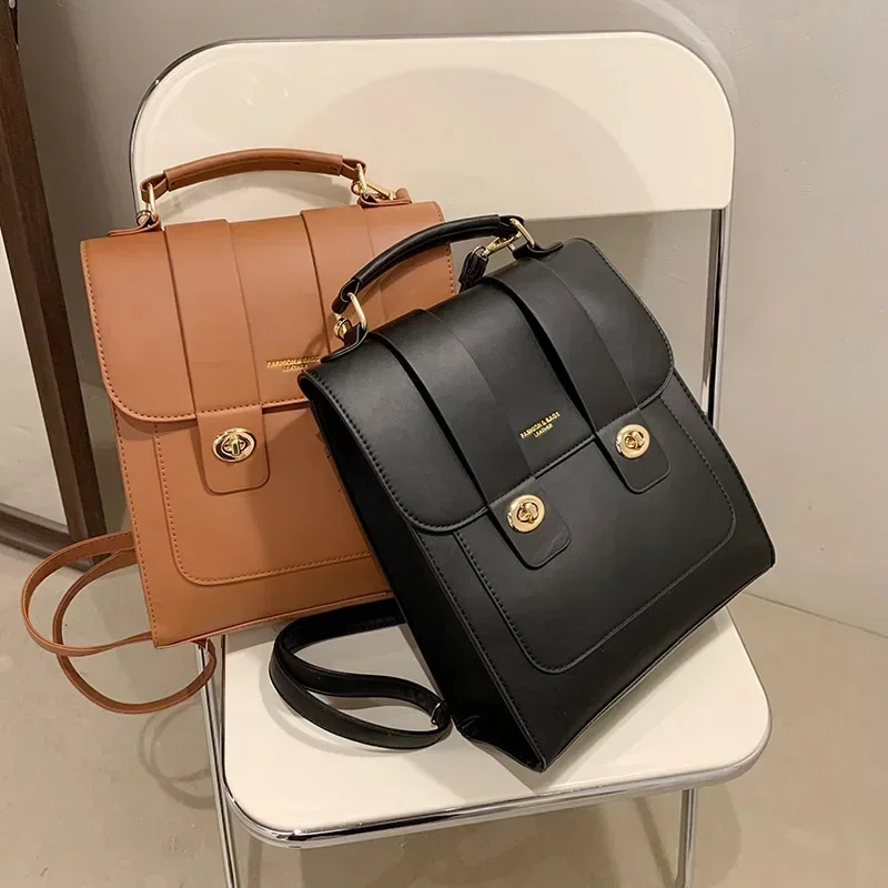 New Vintage Brand Woman Backpack High Quality PU Leather School Bags For Teenage Girls Fashion Soft Ladies Double Shoulder Bags