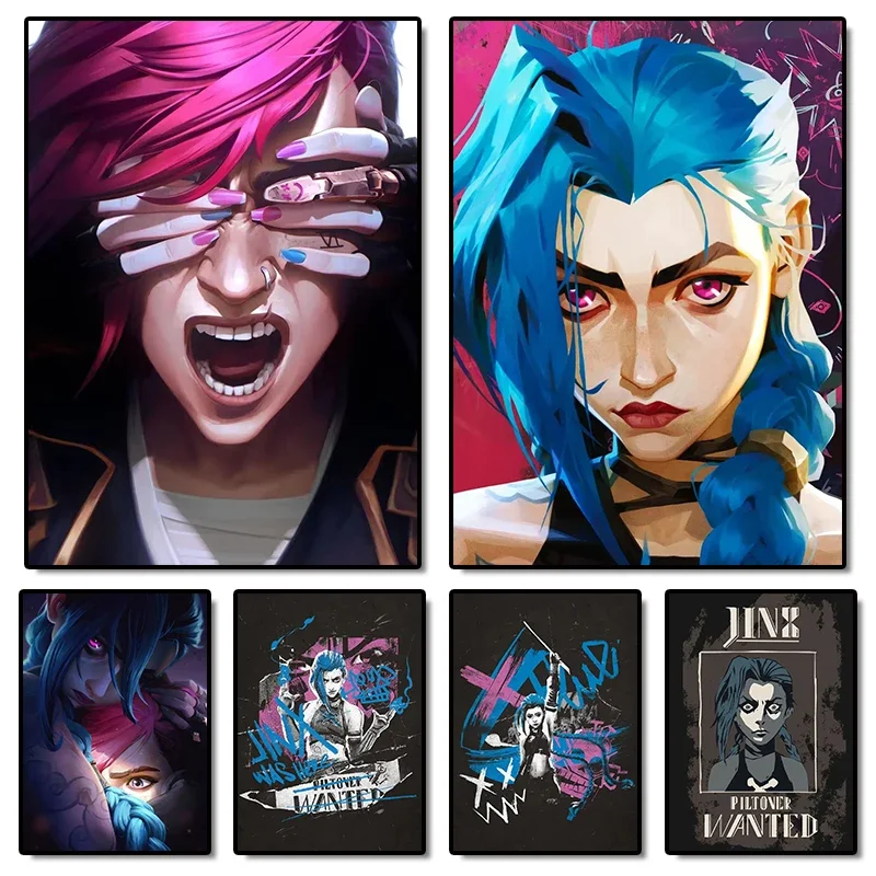 Arcane Season 2 Jinx VI Graffiti Caitlyn Jayce Viktor Character Poster Arcane Anime Game Canvas Printing Wall Art Room Decor