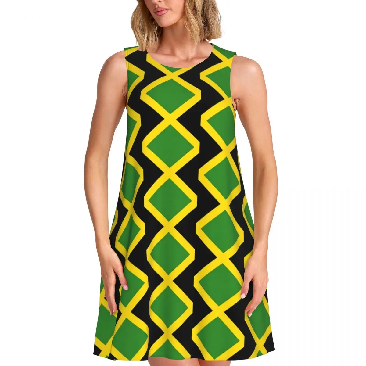 Jamaican Flag Dress Jamaica Cushion Pretty Dresses Female Sleeveless Aesthetic Casual Dress Summer Pattern Oversized Clothing