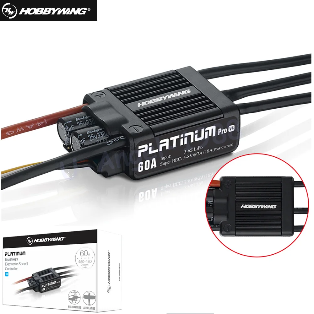 HobbyWing Platinum PRO V4 60A ESC (3S-6S) for 450-480 Class Heli (Propeller: 325-360mm)