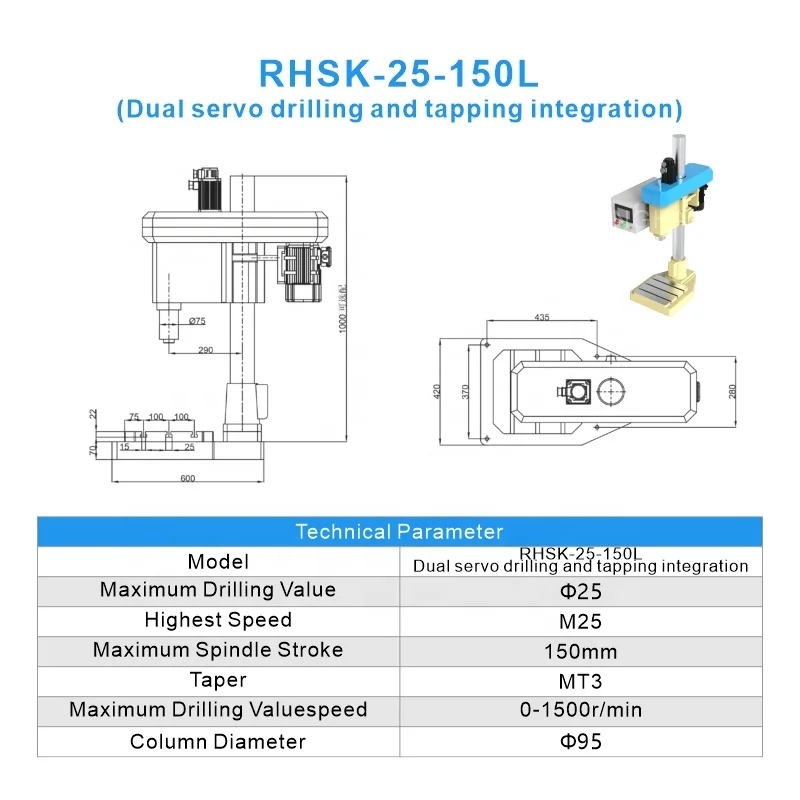 Servo Cnc Drilling and Tapping Machine Stepless Speed 0-1500 RPM for Multi-Spec Threads