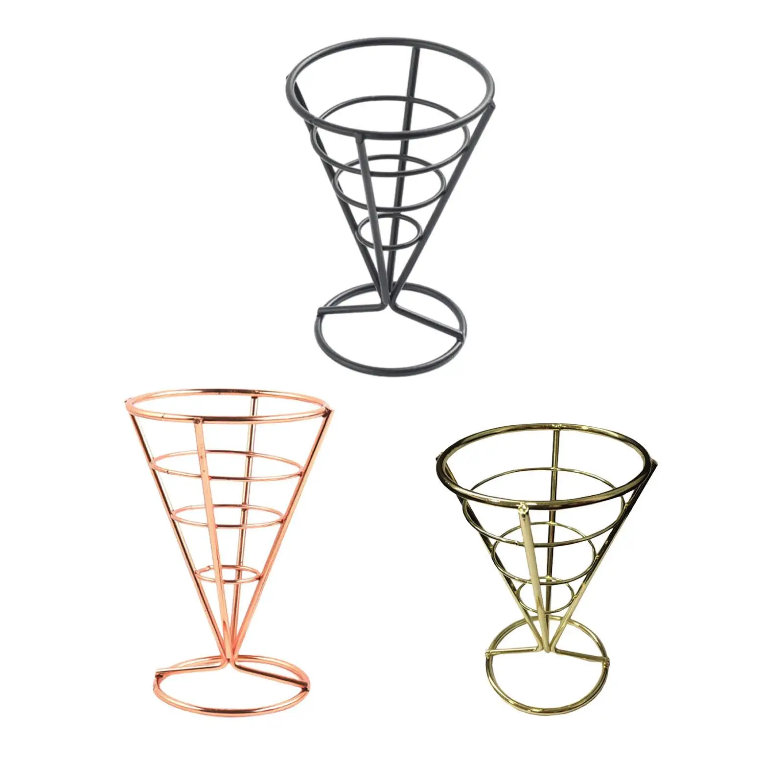 French Fries Stand Reusable Serving Stand Wire Stand Cone Basket Cone Holder Stand for Restaurant Table Kitchen Picnic Cafe