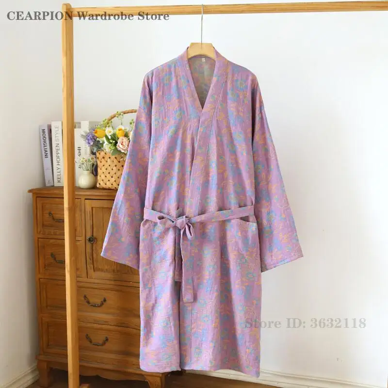 رداء الزوجين ملابس نوم غير رسمية مطبوعة على شكل زهرة ثوب نوم نسائي رداء حمام رجالي كيمونو ربيع الخريف يوكاتا عرق على البخار ملابس #2