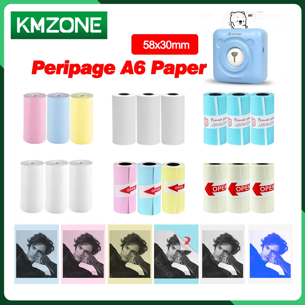 58mm Mini Photo Printer Label Sticker White Multicolor Thermal Paper for Peripage A6 A8 P1 Sticky DIY Texts Study Notes Printing