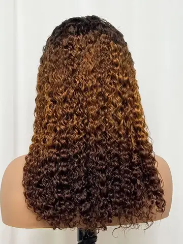 Double Drawn 250% Density Ombre 18 Inches Water Wave Curly Human Hair Wigs 13x4 Transparent Lace Frontal Hair Wig for Women