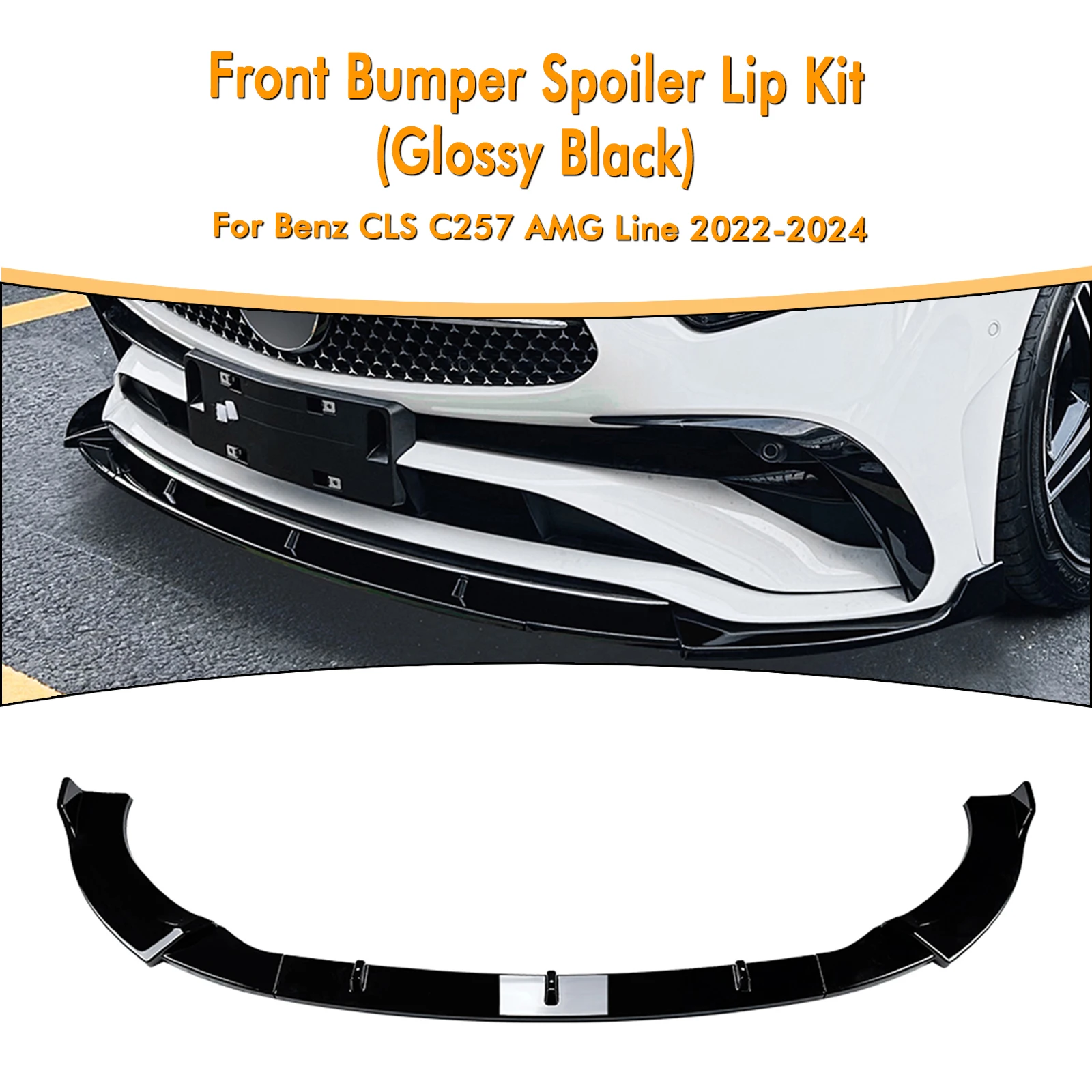 

For Mercedes Benz CLS Class C257 AMG Line 2022-2024 Front Bumper Spoiler Lip Gloss Black/Carbon Fiber Look Lower Splitter Blade