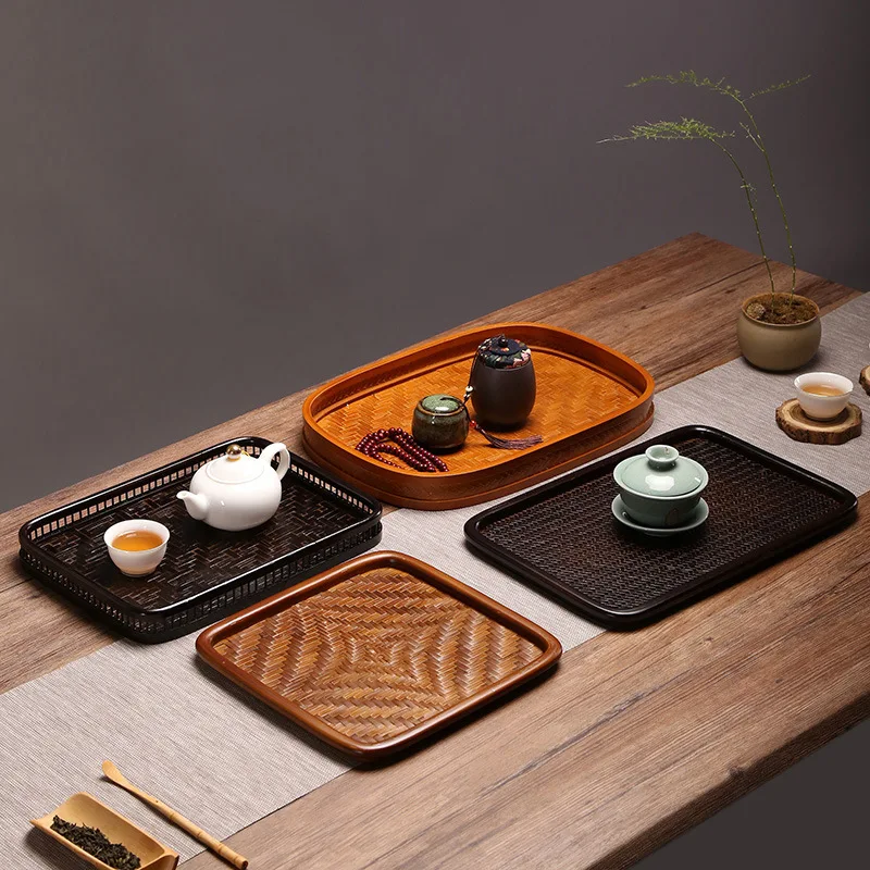 Japanese-style Bamboo Woven Tea Tray, Dry Foam Table, Pot Bearing Bamboo Tray, Household Retro Simple Tea Set Storage Tray