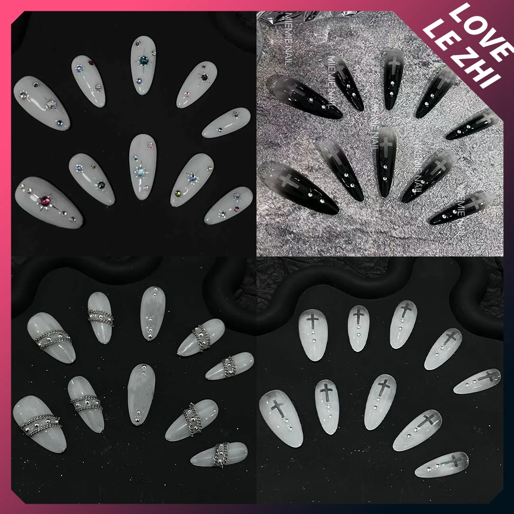 

Dark Style Cat Eyes Handmade Wearable Press On Nails Snowflake Stars Butterfly Diamond Magic Mirror Powder Gradients False Nails