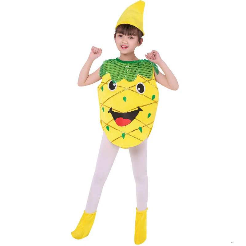 Disfraz de Cosplay de fresa, sandía, manzana, uva, plátano, fiesta mundial de plantas, frutas, ropa de rendimiento, vestido de baile de Anime para niños