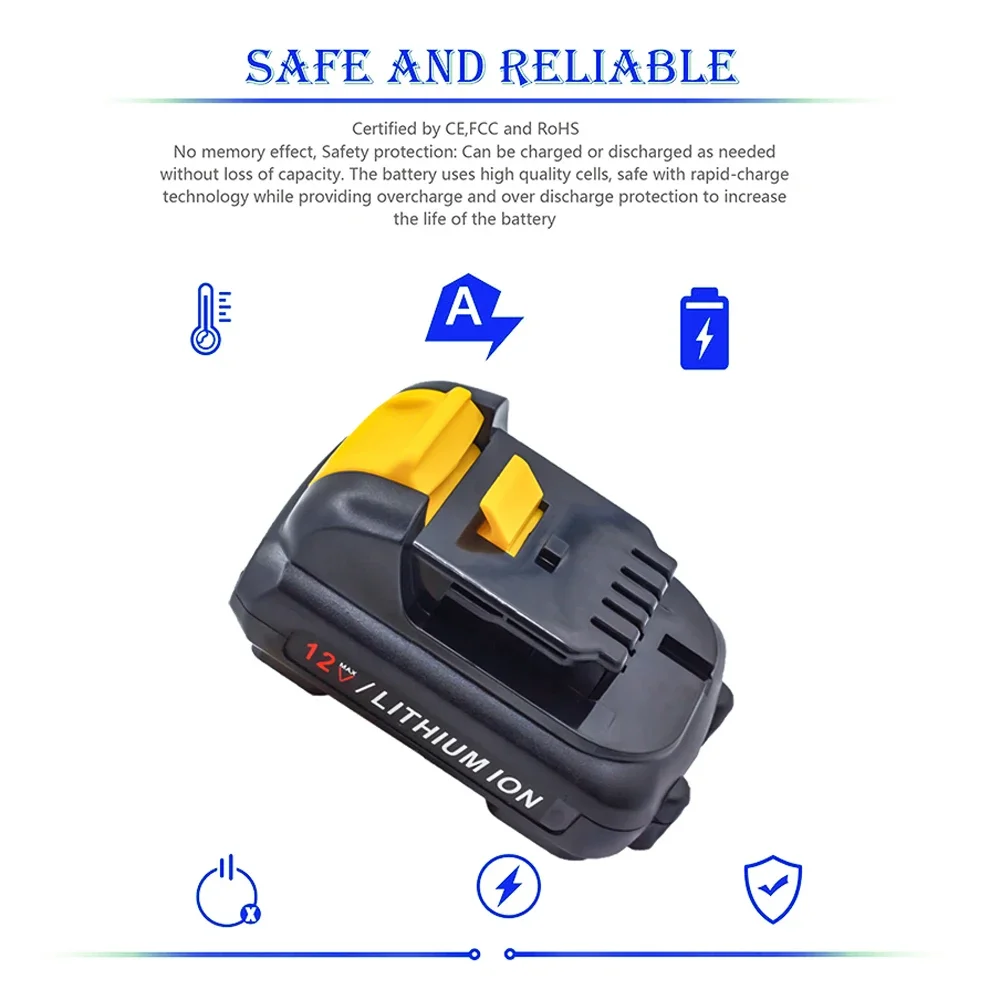 3.0Ah 10.8V 12V Max Lithium Ion Battery Replacement for DeWalt DCB120 DCB123 DCB122 DCB127 DCB124 DCB121 Rechargeable Batteries