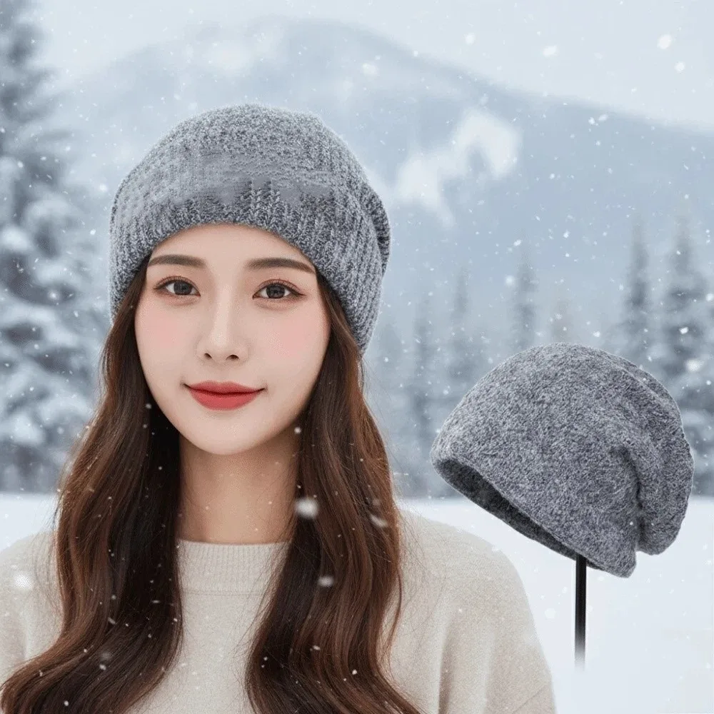 Loose Knitted Hat Elastic Slouchy Beanie Hat Thickened Thermal Thick Warm Bonnet Comfortable Ribbed Winter Knit Cap Travel