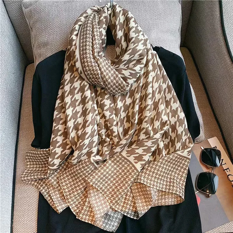 Houndstooth Print Winter Cotton Scarf Women Warm Plaid Design Scarfs Long Large Hijab Scarves Stoles Bandana Foulard Wraps Shawl