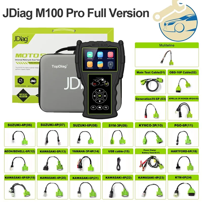 Newest Jdiag M100 Pro Motorcycle Scanner Full Set OBD OBD2 Scanner D87D88 Function Diagnostic Tool For KTM/Honda/Yamaha/Kawasaki