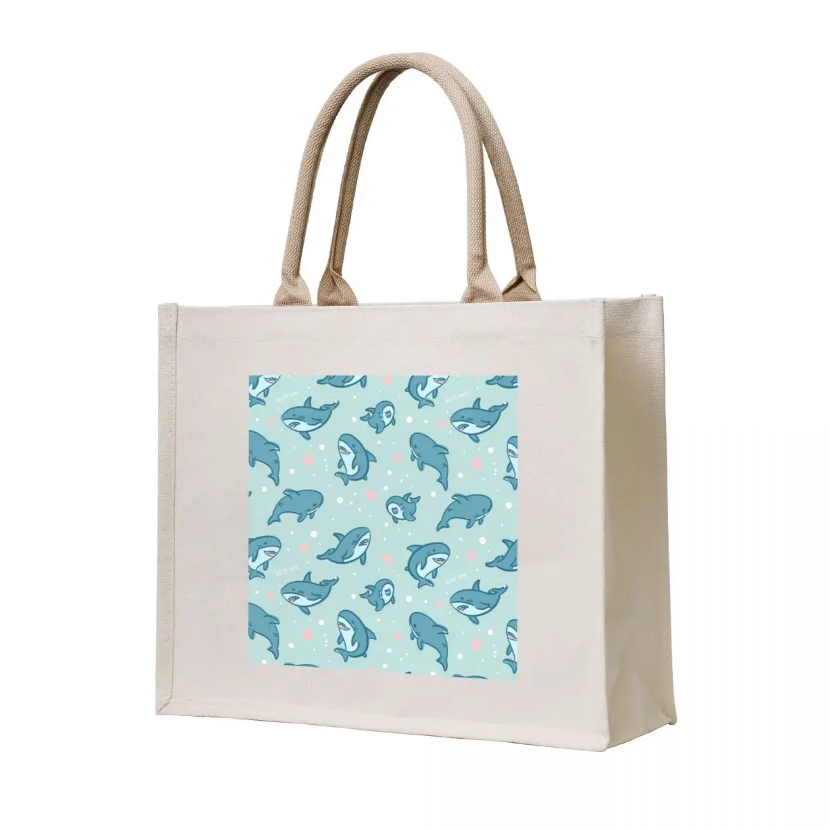 

Brucie Blahaj shark under the sea pattern (Teal) Tote Bag shopping bag logo Canvas stote bag canvas tote Shopper