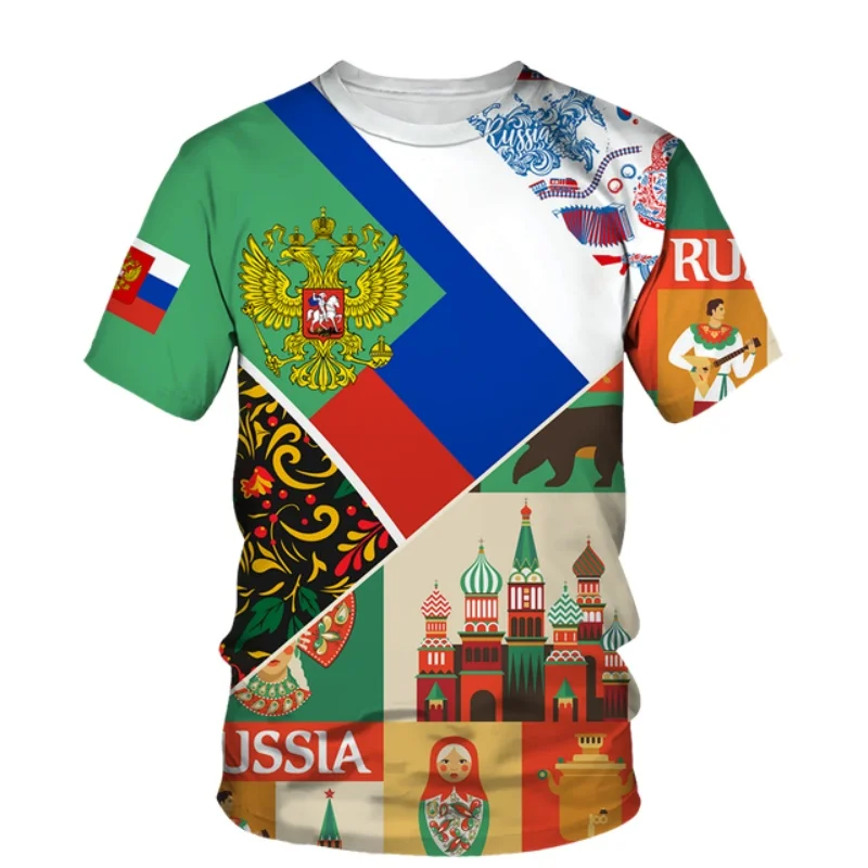 Russia Flag Pattern T Shirt For Men National Emblem Ethnic 3D Printed T-Shirts Summer Casual O-Neck Tees Loose Short Sleeve Tops