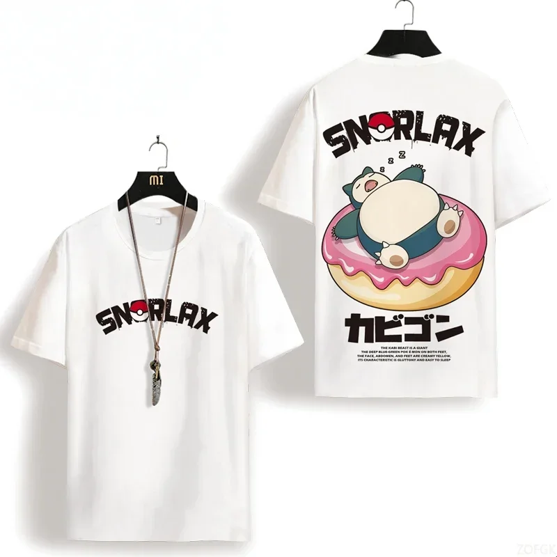 Pokémon Anime Snorlax Doppelseitiges Druck-T-Shirt 2026 Herren Sommer New Street Hip Hop Großes lockeres tägliches Eltern-Kind-Top
