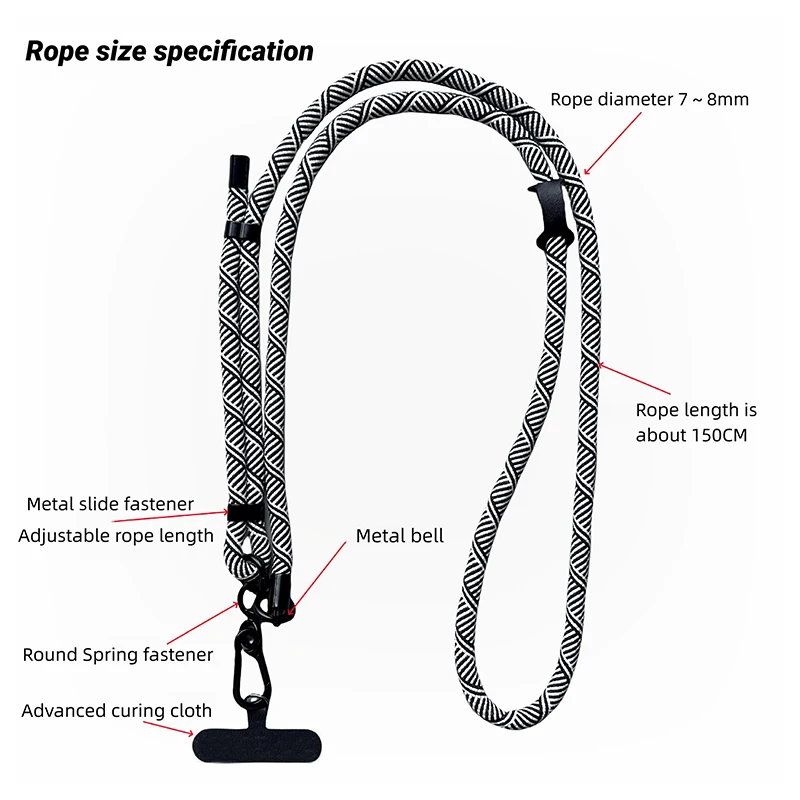 Universal Cell Phone Lanyard Adjustable Nylon Neck Strap Crossbody Thick Rope Lanyard Spacer, with Ultra Thin Patch