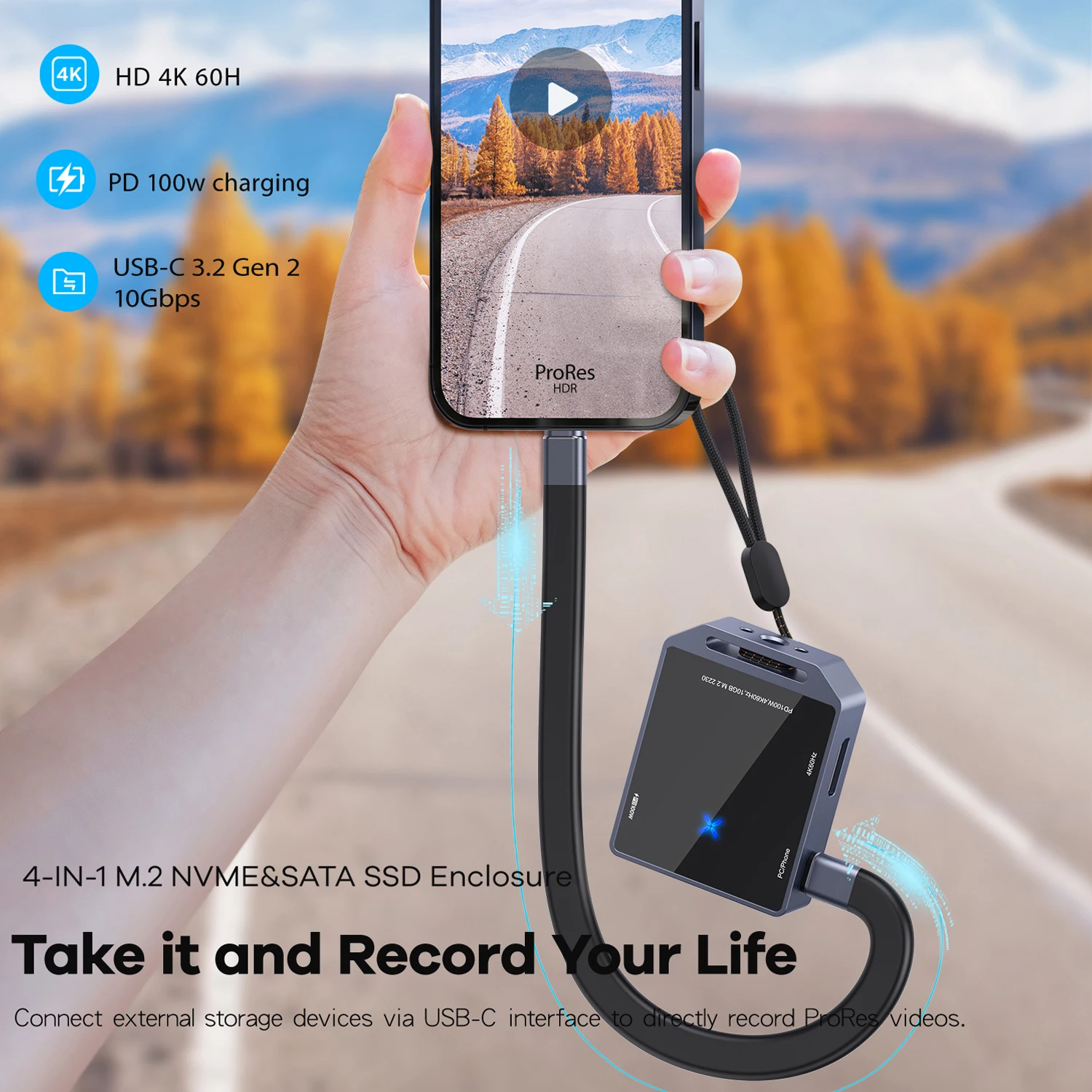 All-in-One USB-C Dock: SSD Enclosure for 2230 + Phone Stand + 10Gbps + PD3.0 Charging - Triple Display Adapter for Laptop & Mobi