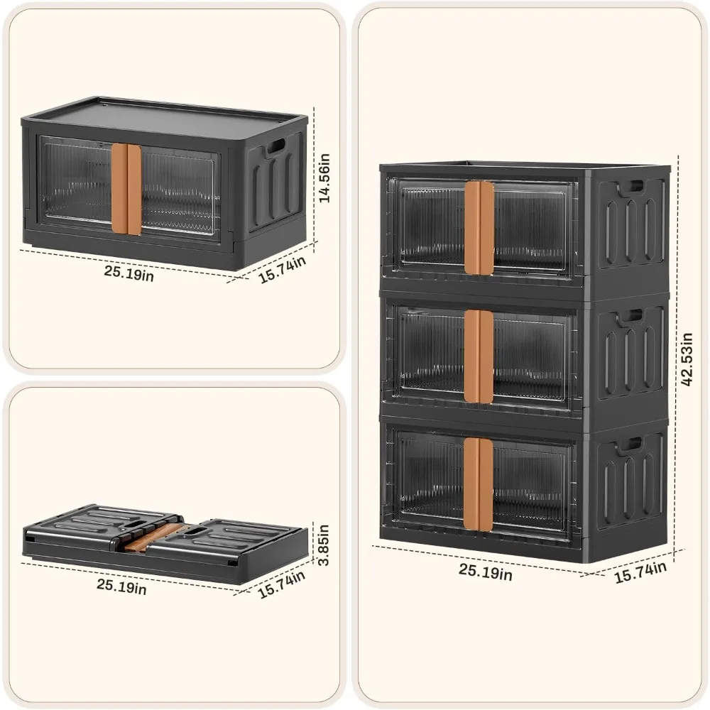 뚜껑이 있는 쌓을 수 있는 플라스틱 수납 상자, 접이식 옷장 정리함, 접이식 수납용 바퀴 달린 컨테이너