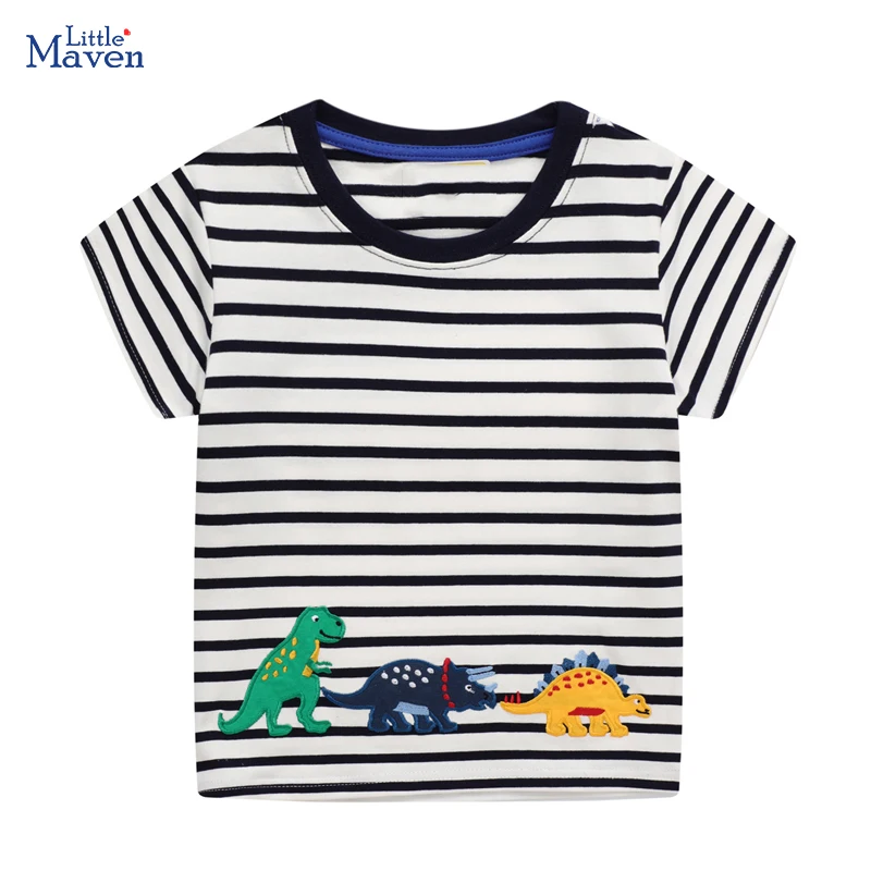 Little Maven Baby Jungen 2025, Sommer, neue Tops, Kinderkleidung, Cartoon-Dinosaurier, Kinderkleidung, kurzärmelige T-Shirts