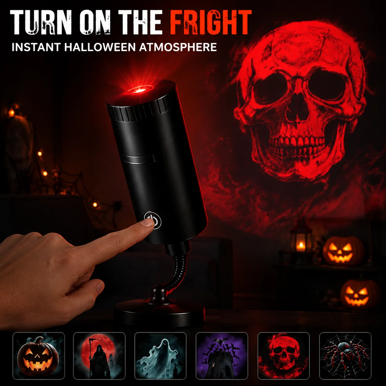 Spooky Halloween Lamp Multi‑Pattern LED Projector With Adjustable Flexible Neck Party Halloween Holiday Atmosphere Decor Light