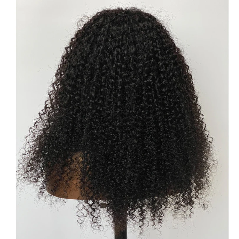 Natrual Black 180Density 26“ Long Soft Glueless Kinky Curly Machine Wig with Bangs For Women BabyHair Preplucked Heat Resistant