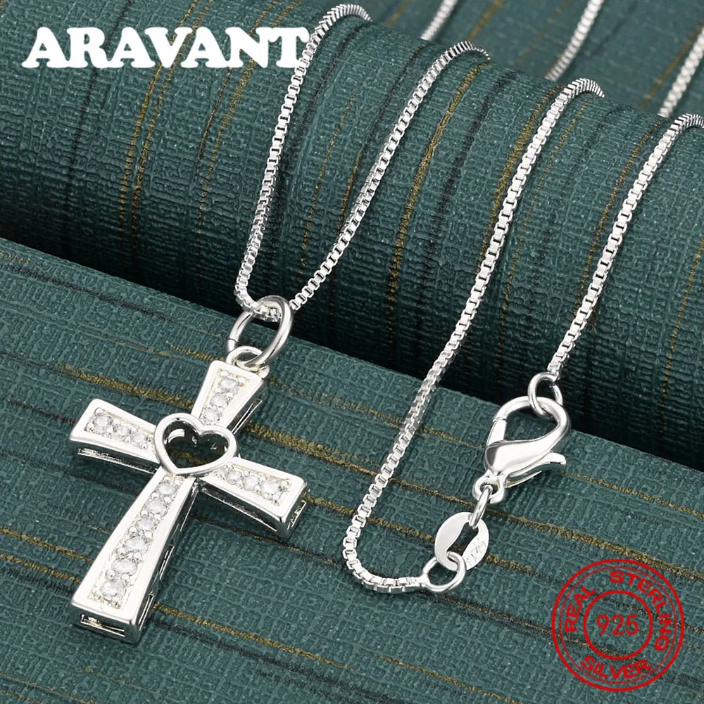 

925 Sterling Silver Hollow Love Cross Pendant Necklace Women'S Commuting Accessories Christmas Gift Jewelry