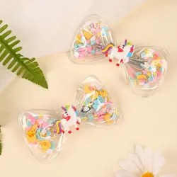 2Pcs Unicorn Bowknot Hair Clips For Kids Transparent Bow Star Moon Hairpin Summer Swimming Pool Party Accessories