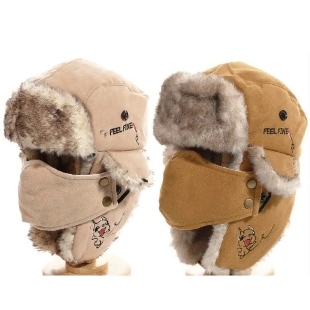 New Faux Fur Lining Trapper Hat With Facemask Waterproof Earflap Hat Warm Bomber Hat Cycling