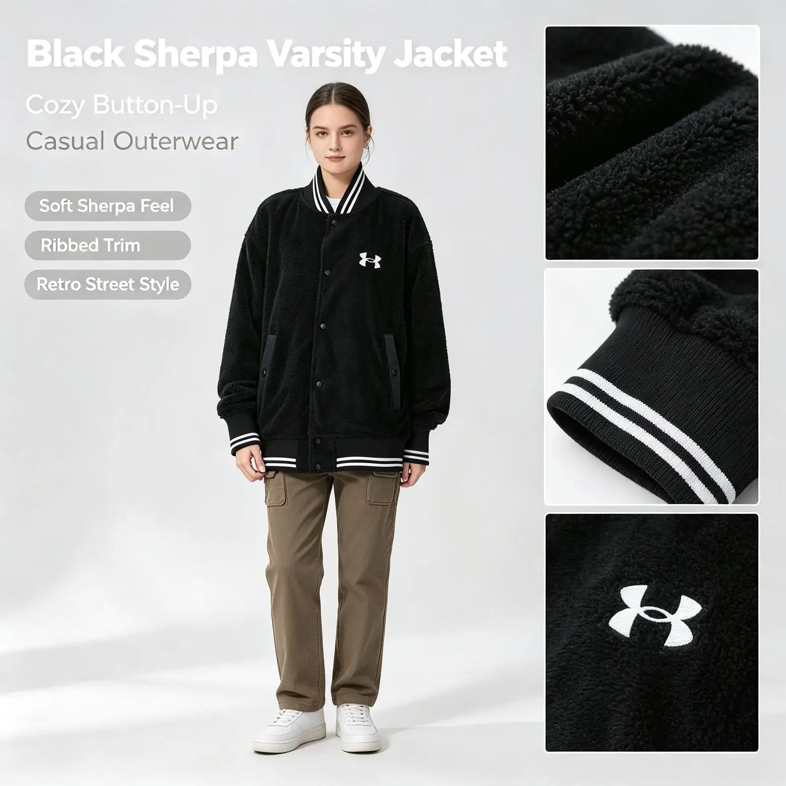 Under Armour Men's And Women's Sportswear Fashionable Baseball Windproof Casual Knit Jacket 1389370-001