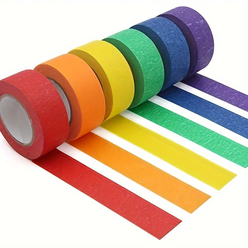 Vibrant Colored 6pcs Masking Tape - Easy-Tear Paper Tape for Arts, Crafts, Labeling, and DIY Project