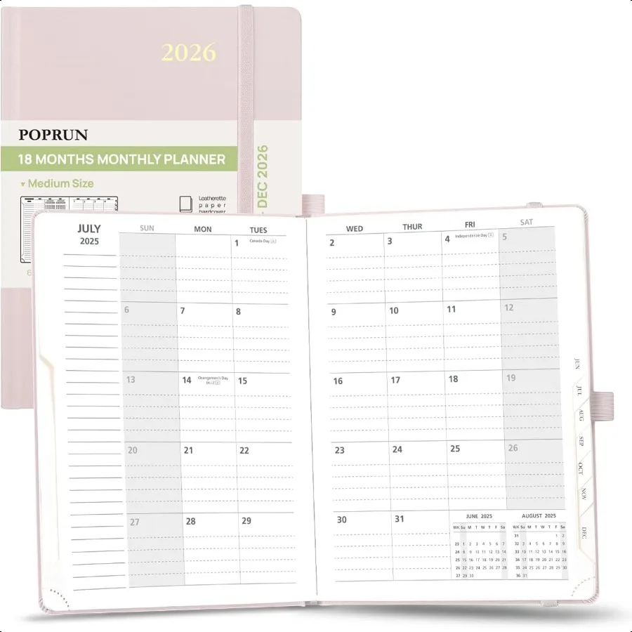 

20252026 Monthly Planner A5 8.5 X 6.25 18Month Calendar Book (Jul.25 Dec.26) with Monthly Tabs Hardcover Inner Pocket 100GSM Th
