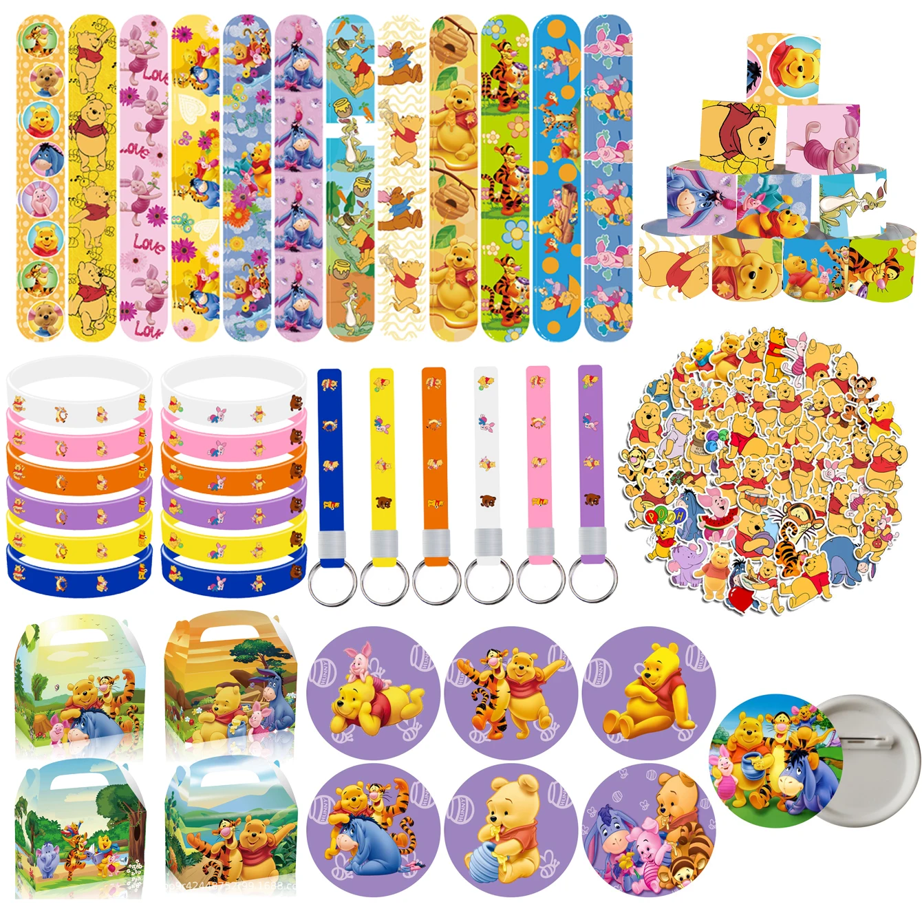 Winnie the Pooh Birthday Party Favors Supplies  Slap stamps Bracelets for Kids Christmas Decorations Bag Goody Bag Pinata Filler