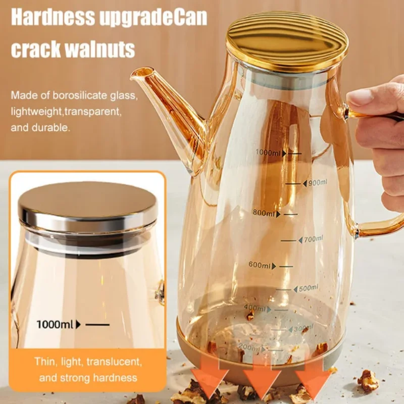 Botella dispensadora de aceite de oliva de 1000 ml con base de goma: vinagrera de aceite y vinagre de vidrio con vertedores sin goteo, fácil recarga y limpieza