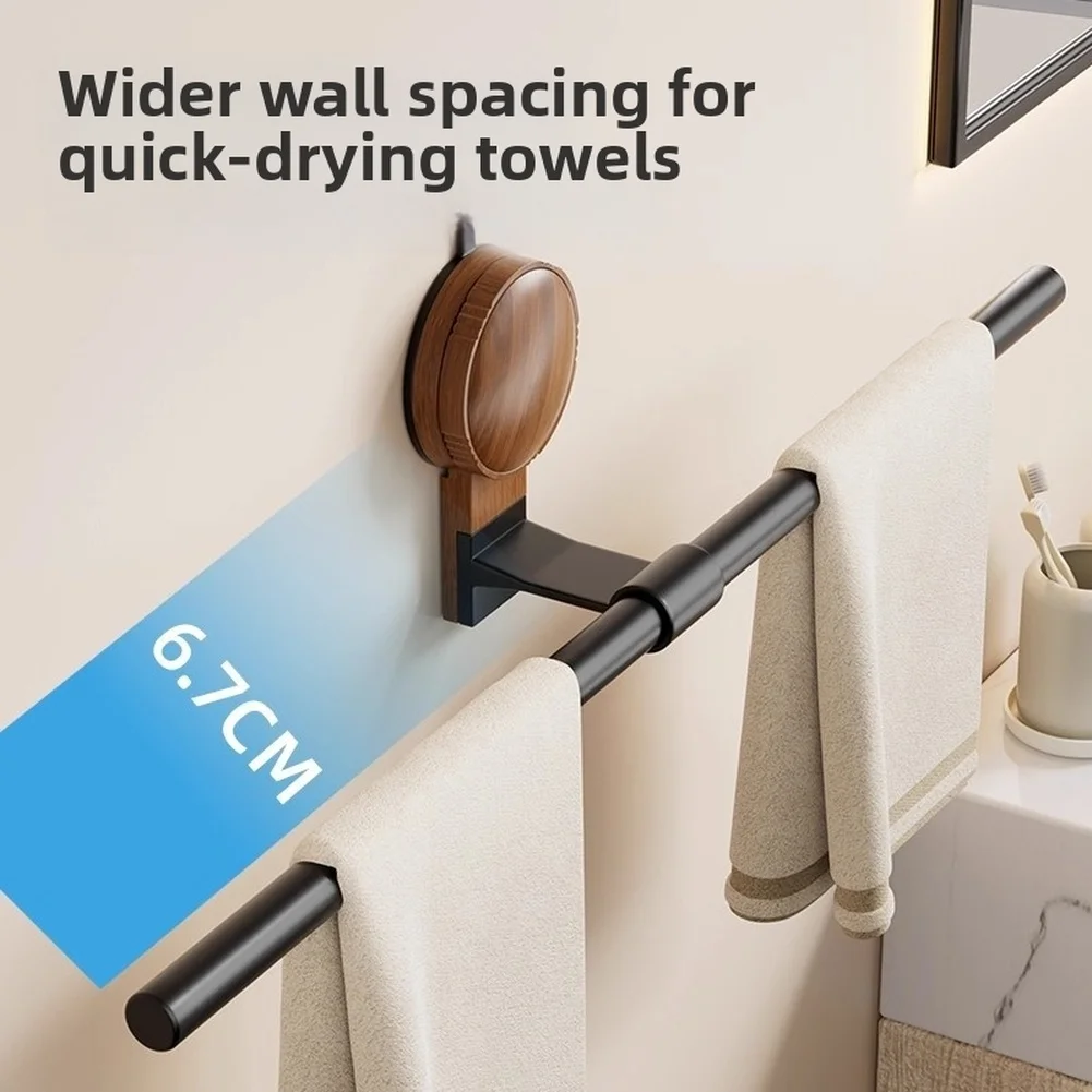 Aluminum Suction Cup Towel Rack for Bathroom with Adjustable Length 30 6.7 11.8cm to 60 6.7 11.8cm Wood Finish