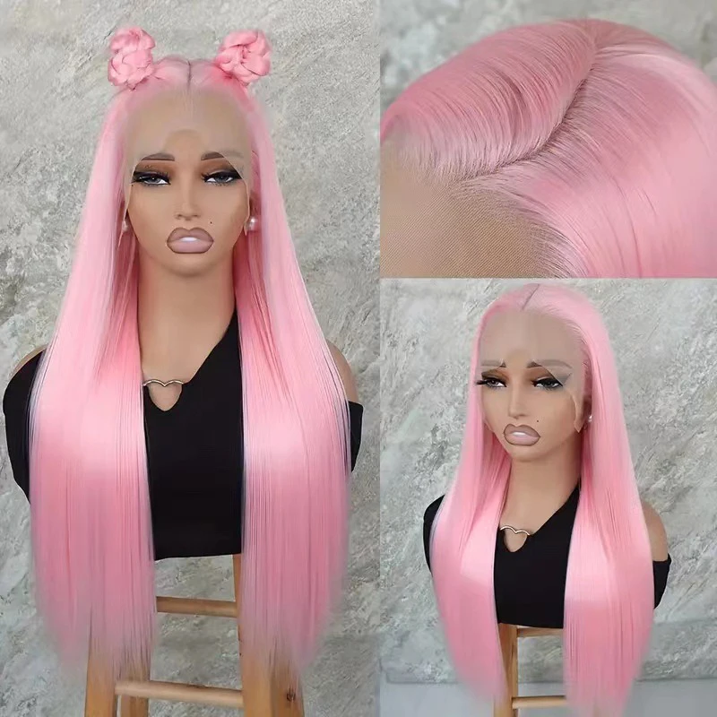 

Stage Sitcom Cosplay Wig Front Lace Long Hair Party Woman High Temperature Silk Wig Cover Cocktail Party Nature Straight Hair