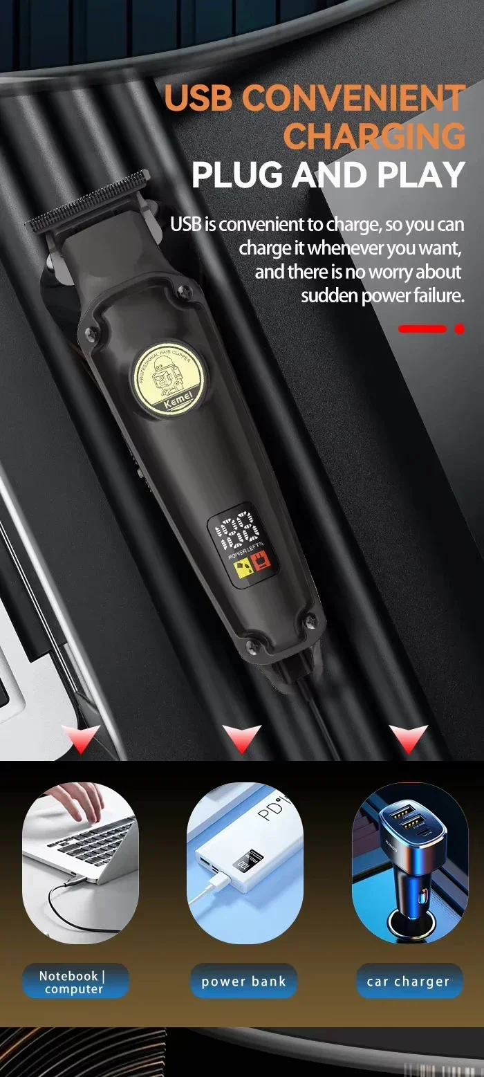 Kemei KM-2371 männer heim elektrische haars ch neider lcd display verstellbarer körper haken für einfache lagerung kemei haars ch neider männer – Detail 4