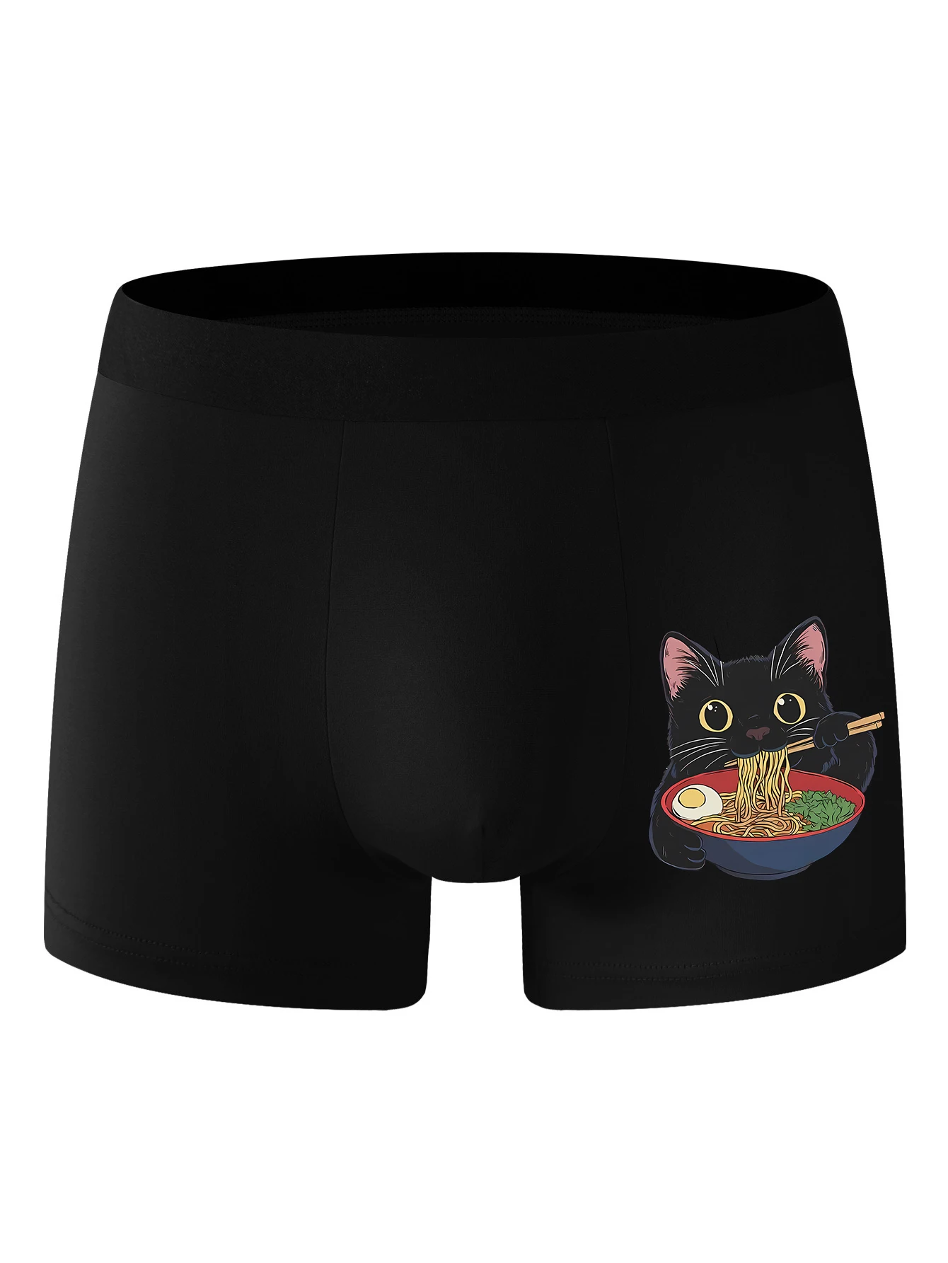 

Men's must-have fashionable underwear for summer 2025 new Black cartoon print simple and comfortable A little cat eating noodles