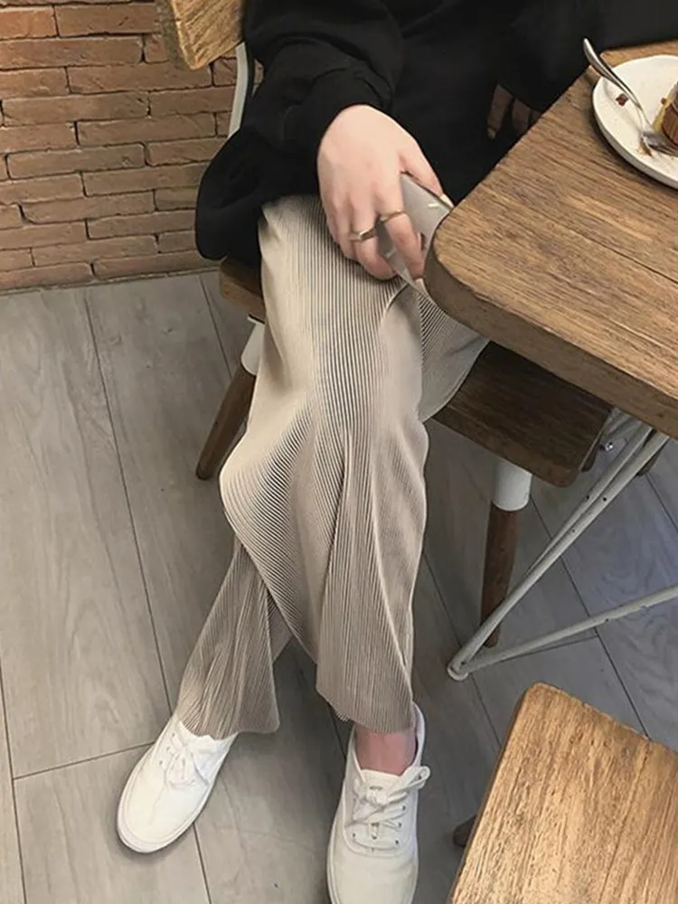 2023 New Pleated Casual Pants Women\'s Summer Korean High Waist Slim Drape Pleated Wide Leg Black Trousers