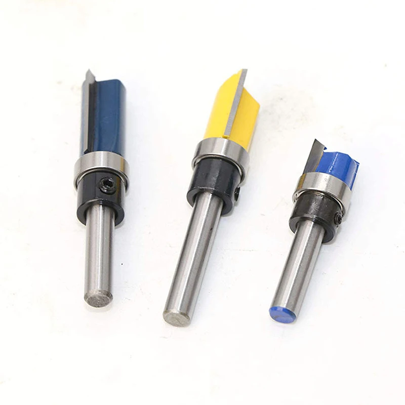 Juego de brocas de enrutador con vástago empotrado, herramientas de fresado de rodamiento superior para carpintería, plantilla de patrón, 3 piezas, 1/4 pulgadas